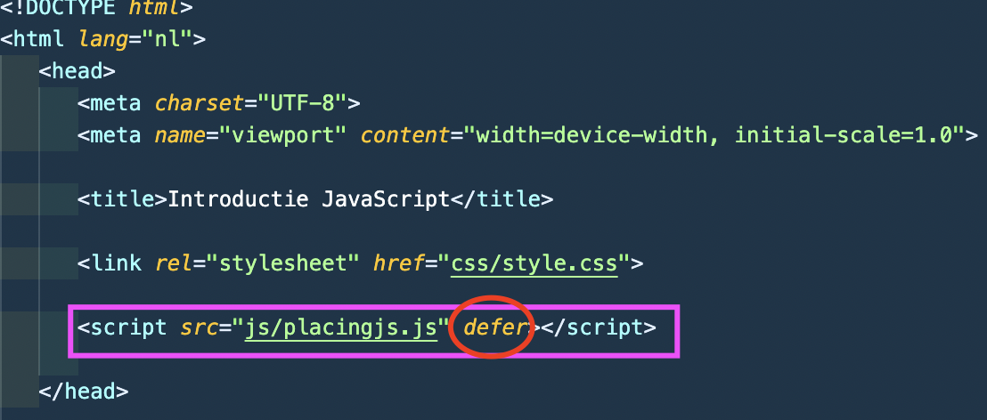 defer attribuut in script tag